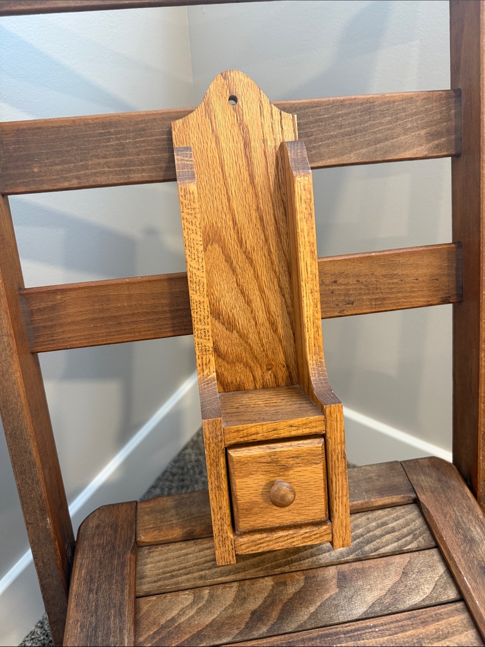 Solid Oak Wall Organizer with Drawer Made in USA Rustic Country Decor